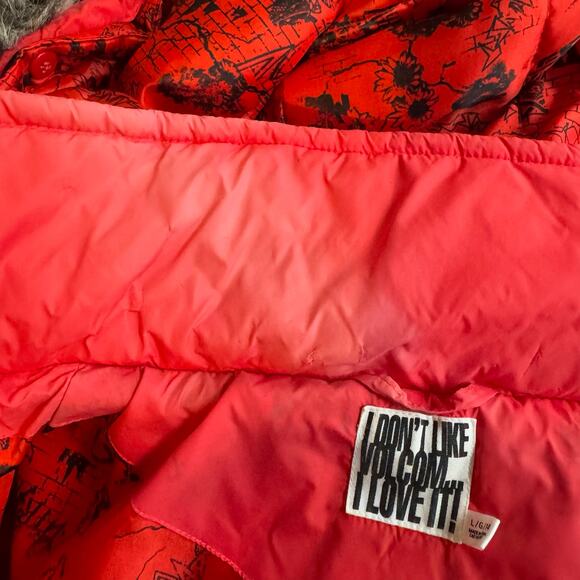Volcom Hot Mittes Long Puffer Jacket 3/4 Length Large 14 Faux Fur Hood Red - Picture 12 of 14